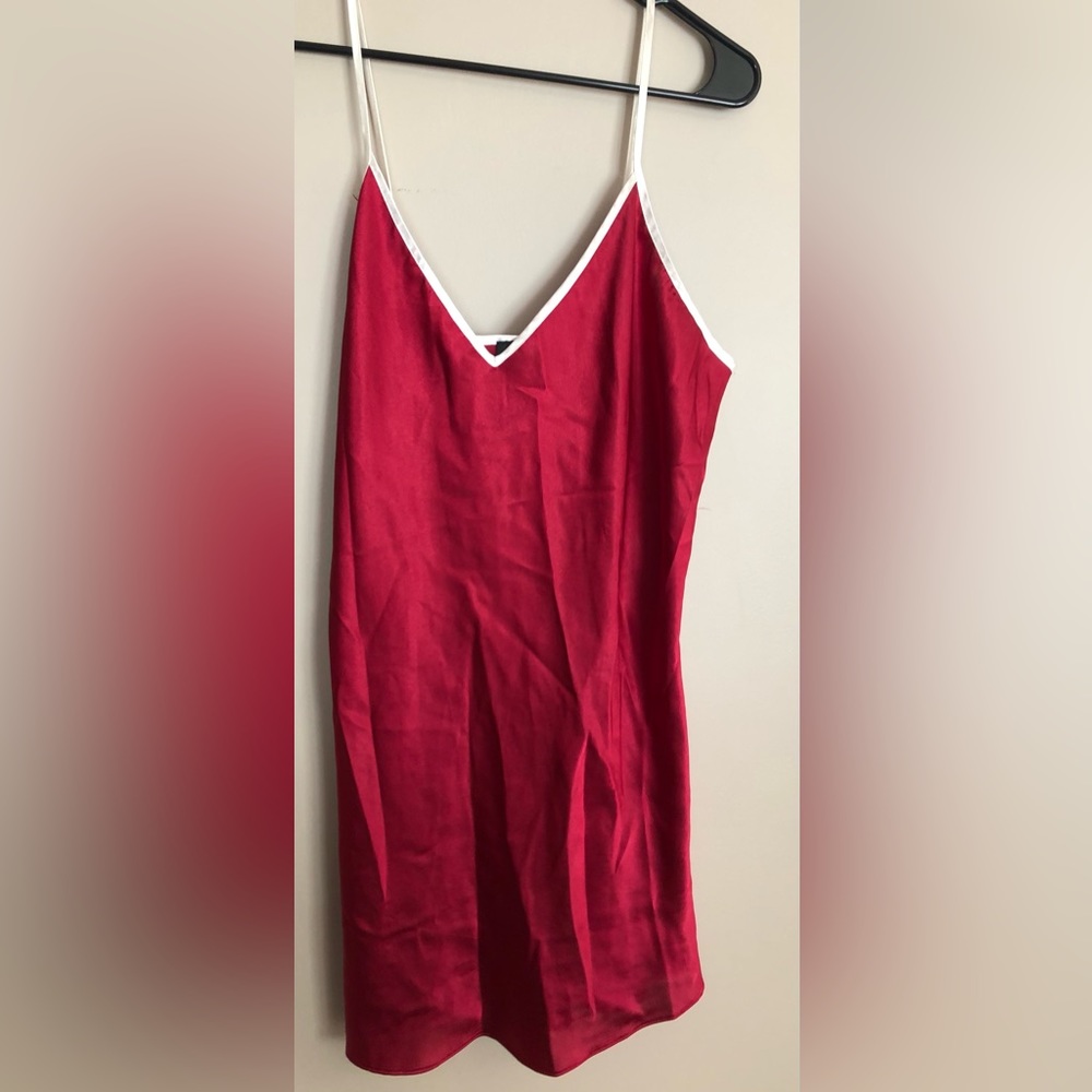 JONES NY Burgundy w/ White Edge Nightie Babydoll Lingerie Size Large